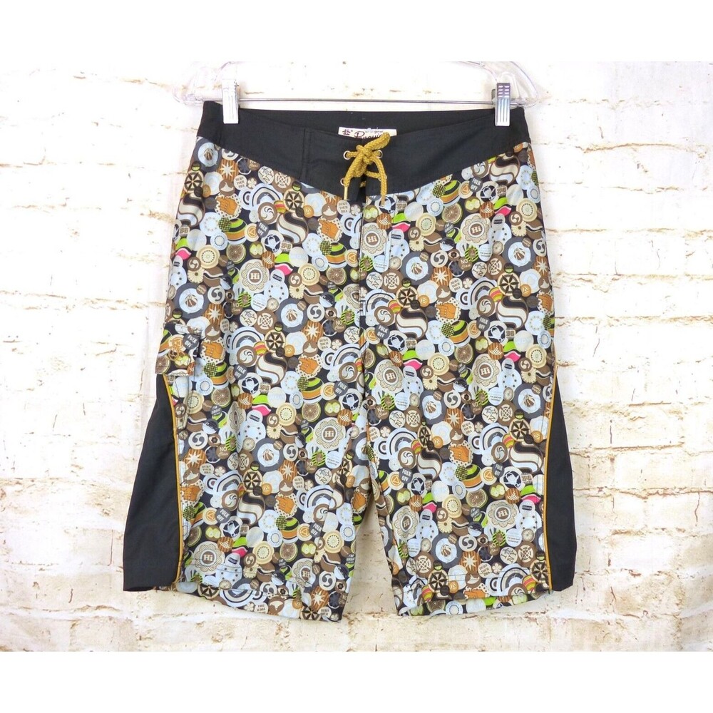 Original Penguin Swim Board Shorts Mens 30 Retro Slogans Button Pins Print Pool